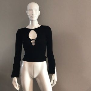 UO Black keyhole lace up bell sleeve top